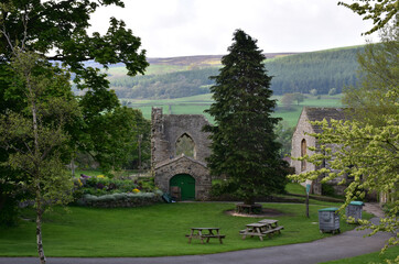 Picnic Tables Outside Marrick Priory Monastery in England