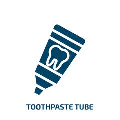 toothpaste tube icon from dentist collection. Filled toothpaste tube, hygiene, tube glyph icons isolated on white background. Black vector toothpaste tube sign, symbol for web design and mobile apps