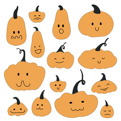 Pumpkins vegetable vector cartoon characters