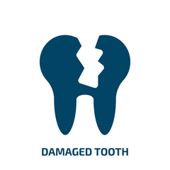 damaged tooth icon from dentist collection. Filled damaged tooth, damage, dentistry glyph icons isolated on white background. Black vector damaged tooth sign, symbol for web design and mobile apps