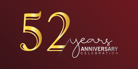 52nd anniversary celebration logotype number gold color with red color background. vector anniversary for celebration, invitation card, and greeting card