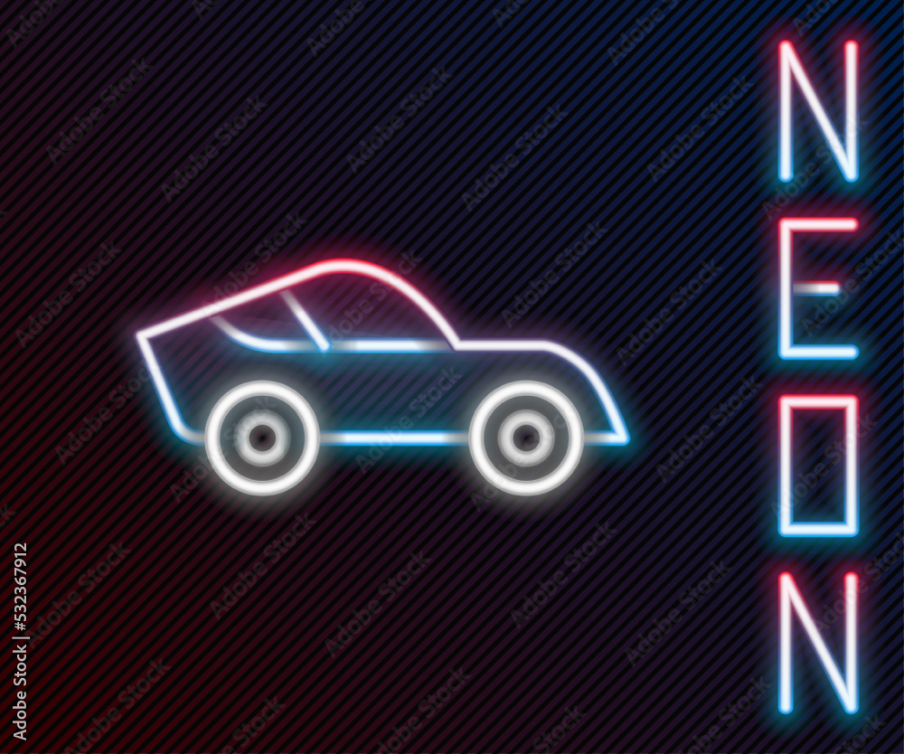 Wall mural glowing neon line car icon isolated on black background. colorful outline concept. vector