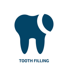 tooth filling icon from dentist collection. Filled tooth filling, tooth, medical glyph icons isolated on white background. Black vector tooth filling sign, symbol for web design and mobile apps