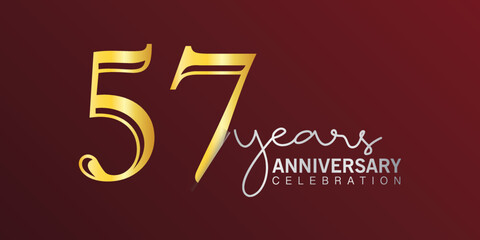 57th anniversary celebration logotype number gold color with red color background. vector anniversary for celebration, invitation card, and greeting card