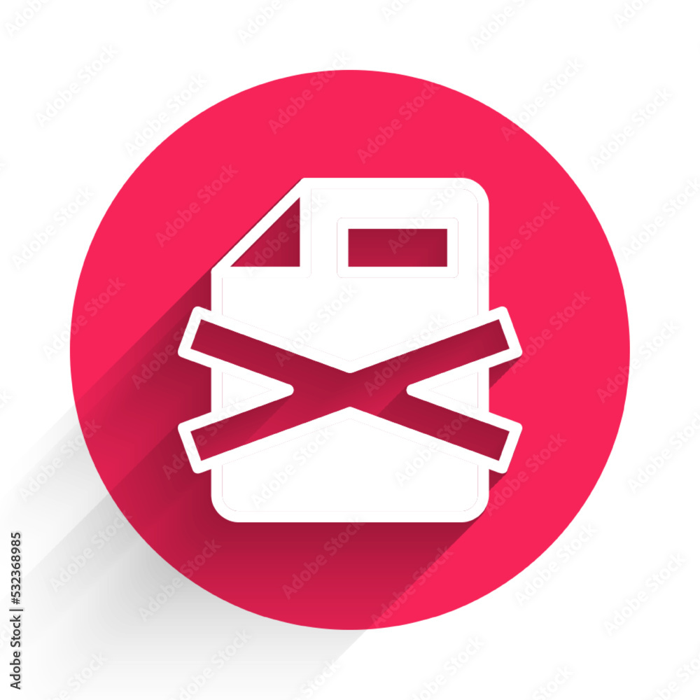 Poster white delete file document icon isolated with long shadow background. rejected document icon. cross 