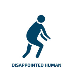 Fototapeta na wymiar disappointed human icon from feelings collection. Filled disappointed human, sad, character glyph icons isolated on white background. Black vector disappointed human sign, symbol for web design and