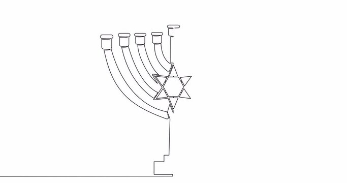 Self drawing line animation menorah Hanukkah continuous one single line drawn concept video