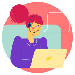 Girl responding to a customer, Call center concept with woman. The girl responds to customer requests.