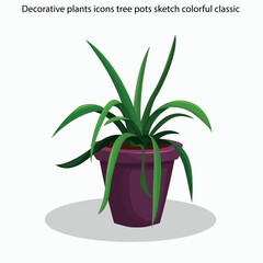 Fototapeta na wymiar Decorative plants icons tree pots sketch colorful classic