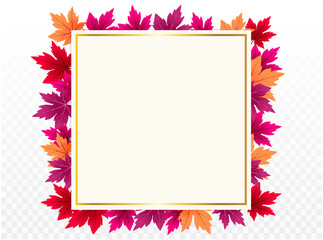 Abstract background with maple frame of autumn for design and decor , vector illustration, eps 10 with transparency