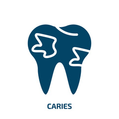 caries icon from medical collection. Filled caries, medical, implant glyph icons isolated on white background. Black vector caries sign, symbol for web design and mobile apps