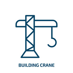 building crane icon from general collection. Filled building crane, building, work glyph icons isolated on white background. Black vector building crane sign, symbol for web design and mobile apps