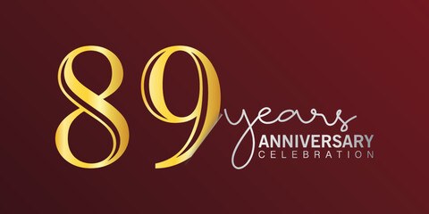 89th anniversary celebration logotype number gold color with red color background. vector anniversary for celebration, invitation card, and greeting card