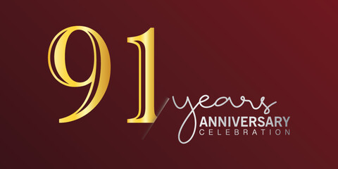 91st anniversary celebration logotype number gold color with red color background. vector anniversary for celebration, invitation card, and greeting card