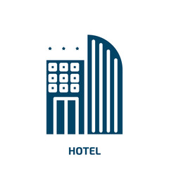 hotel icon from hotel and restaurant collection. Filled hotel, travel, vacation glyph icons isolated on white background. Black vector hotel sign, symbol for web design and mobile apps