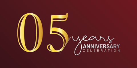 05th anniversary celebration logotype number gold color with red color background. vector anniversary for celebration, invitation card, and greeting card