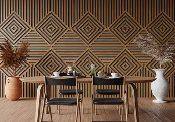 minimal room and decoration copy space - seamless wood wall. 3D rendering.