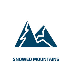 snowed mountains icon from nature collection. Filled snowed mountains, rock, mountain glyph icons isolated on white background. Black vector snowed mountains sign, symbol for web design and mobile