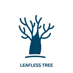 leafless tree icon from nature collection. Filled leafless tree, season, leafless glyph icons isolated on white background. Black vector leafless tree sign, symbol for web design and mobile apps