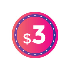 Monthly 3 Dollar price tag or sticker. three dollars sales tag. shopping promotion marketing concept. sale promotion Price Sticker Design
