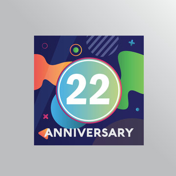 22nd years anniversary logo, vector design birthday celebration with colourful background and abstract shape.