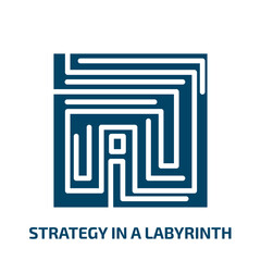 strategy in a labyrinth icon from startup stategy and success collection. Filled strategy in a labyrinth, exit, success glyph icons isolated on white background. Black vector strategy in a labyrinth