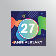 27th years anniversary logo, vector design birthday celebration with colourful background and abstract shape.