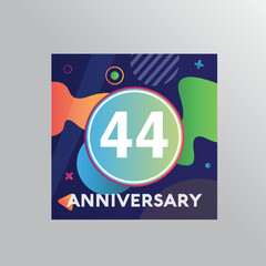 44th years anniversary logo, vector design birthday celebration with colourful background and abstract shape.