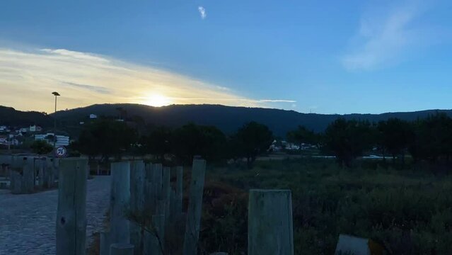 sunrise behind the mountains with some clouds. Afife in Viana do Castelo.