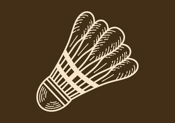 Badminton shuttlecock retro vintage line art