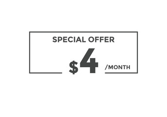 $4 USD Dollar Month sale promotion Banner. Special offer, 4 dollar month price tag, shop now button. Business or shopping promotion marketing concept
