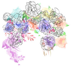 Mixed floral print on plain ground 