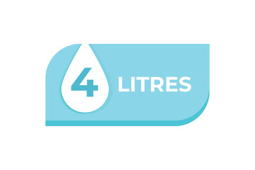 4 Liter sign estimated volumes. Labels used for prepacked foods and drinks. Flat vector illustrations isolated.