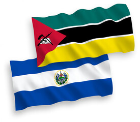 Flags of Republic of Mozambique and Republic of El Salvador on a white background