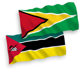 Flags of Republic of Mozambique and Co-operative Republic of Guyana on a white background