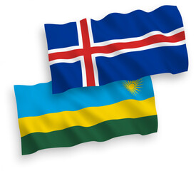 Flags of Republic of Rwanda and Iceland on a white background