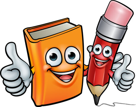 Book and Pencil Cartoon Characters