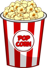 Cartoon Popcorn Bucket Box. Hand Drawn Illustration Isolated On Transparent Background