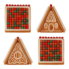 Making Gingerbread Houses. 4 main projection principal view, no prospective reduction. 3d rendering illustration. 