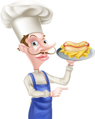 Cartoon Hotdog Chef Pointing