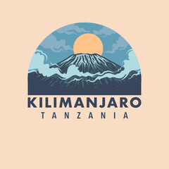 Mount Kilimanjaro in Africa Tanzania, hand drawn line style with digital color