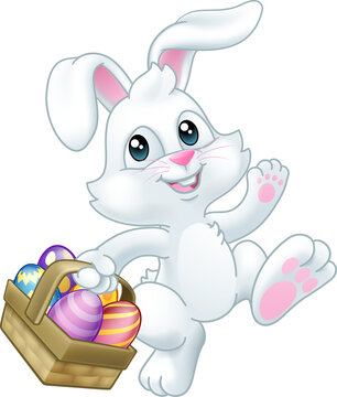 Easter Bunny Rabbit Eggs Basket Cartoon