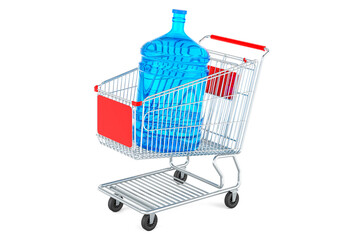 Shopping cart with water bottled, 3D rendering