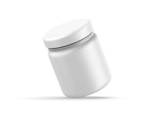 Blank white matte jar mockup, matte white bottle with cap on isolated white background, 3d render illustration
