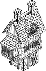 Medieval Building Map Icon Vintage Illustration