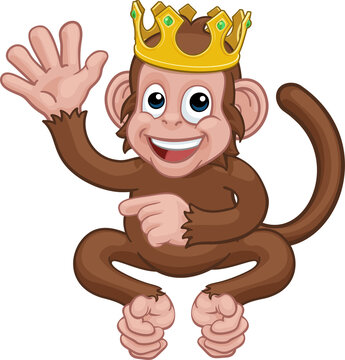 Monkey King Crown Cartoon Animal Waving Pointing