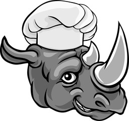 Rhino Chef Mascot Cartoon Character