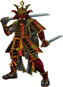 red armored samurai holding swords clip art preview
