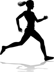 A Runner silhouette sprinter runner or jogger running track or jogging. Detailed person silhouette in outline. Woman female athlete racing.