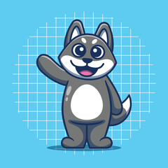 Cute gray dog mascot waving vector illustration